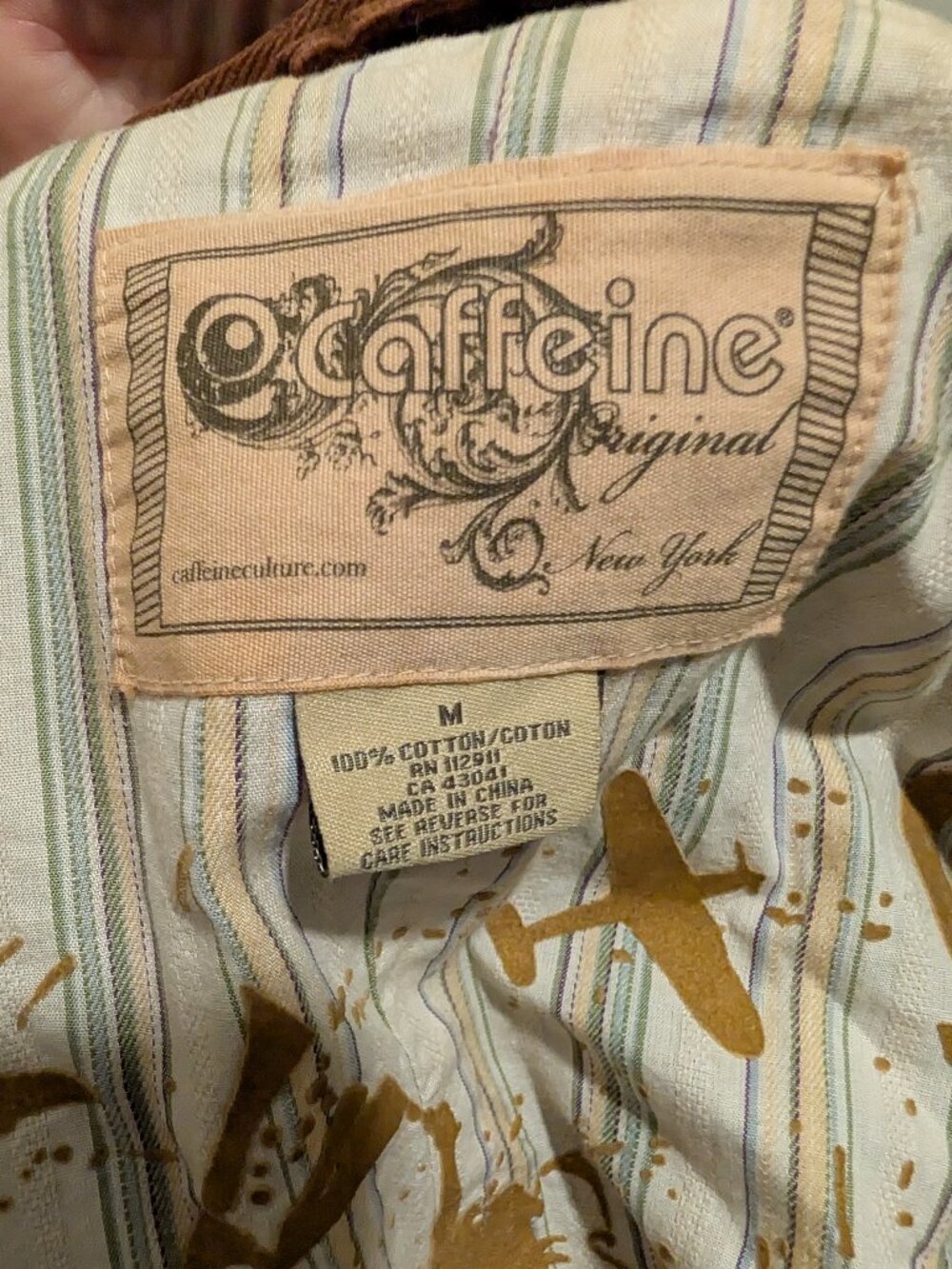 VTG Caffeine Culture M Brown Corduroy Jacket Blazer Men's Artsy